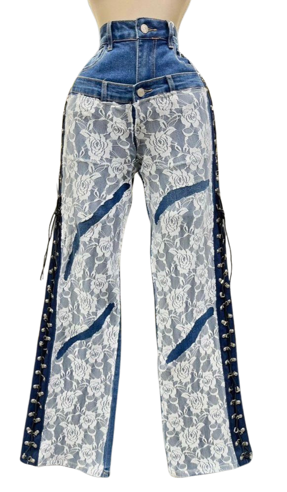 デニム・ジーパン IONSEOUL Ripen Lace Vintage Denim Pants CHANGES REMAKE DENIM STRAIGHT PANTS / VINTAGE LEVI'S JEANS
