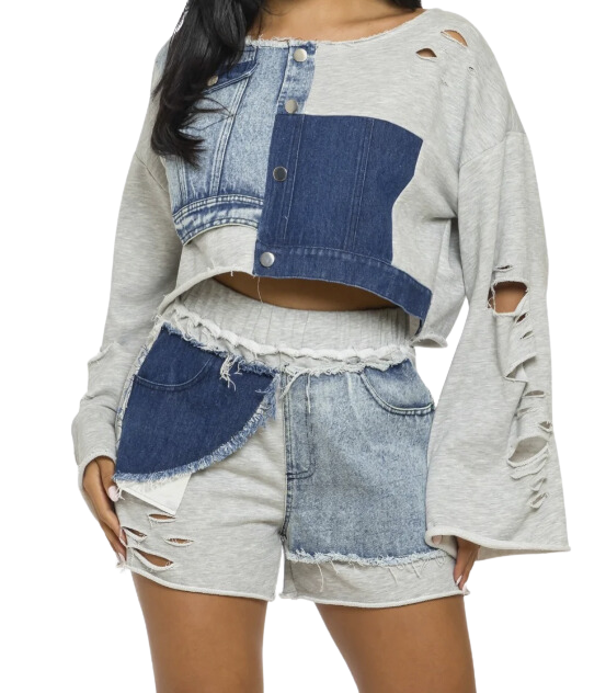 Chic Deconstructed 2 Piece Denim Set