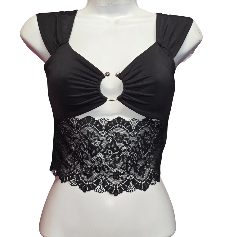 black lace crop top