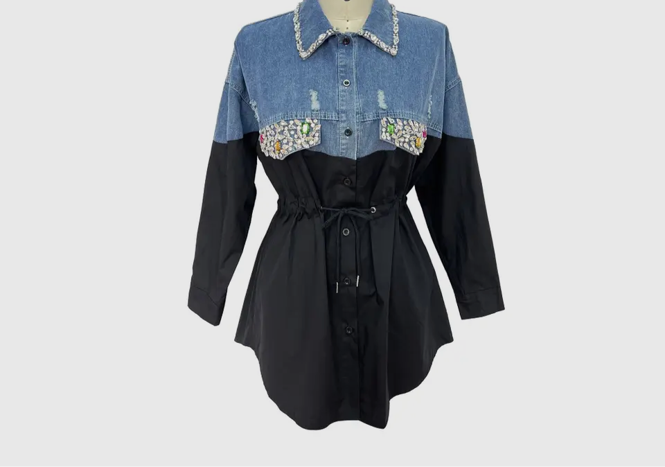 
                  
                    denim button up top
                  
                