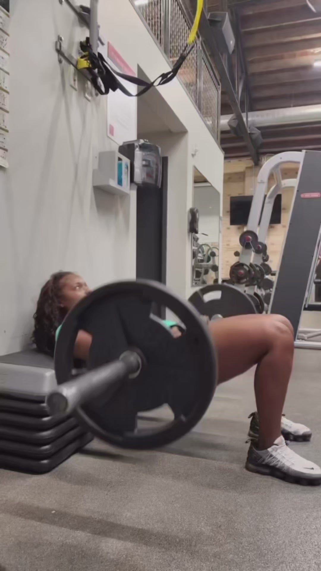 Female modeling our gym matching shorts set